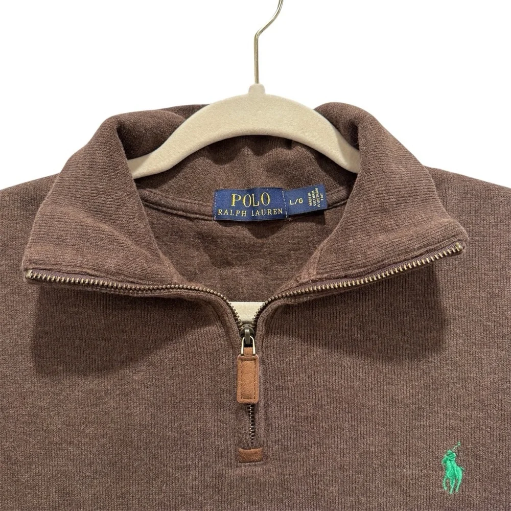 Mens Polo Ralph Lauren 1/4 Zip Collar Cotton Knit Pullover Sweater Pony Brown L